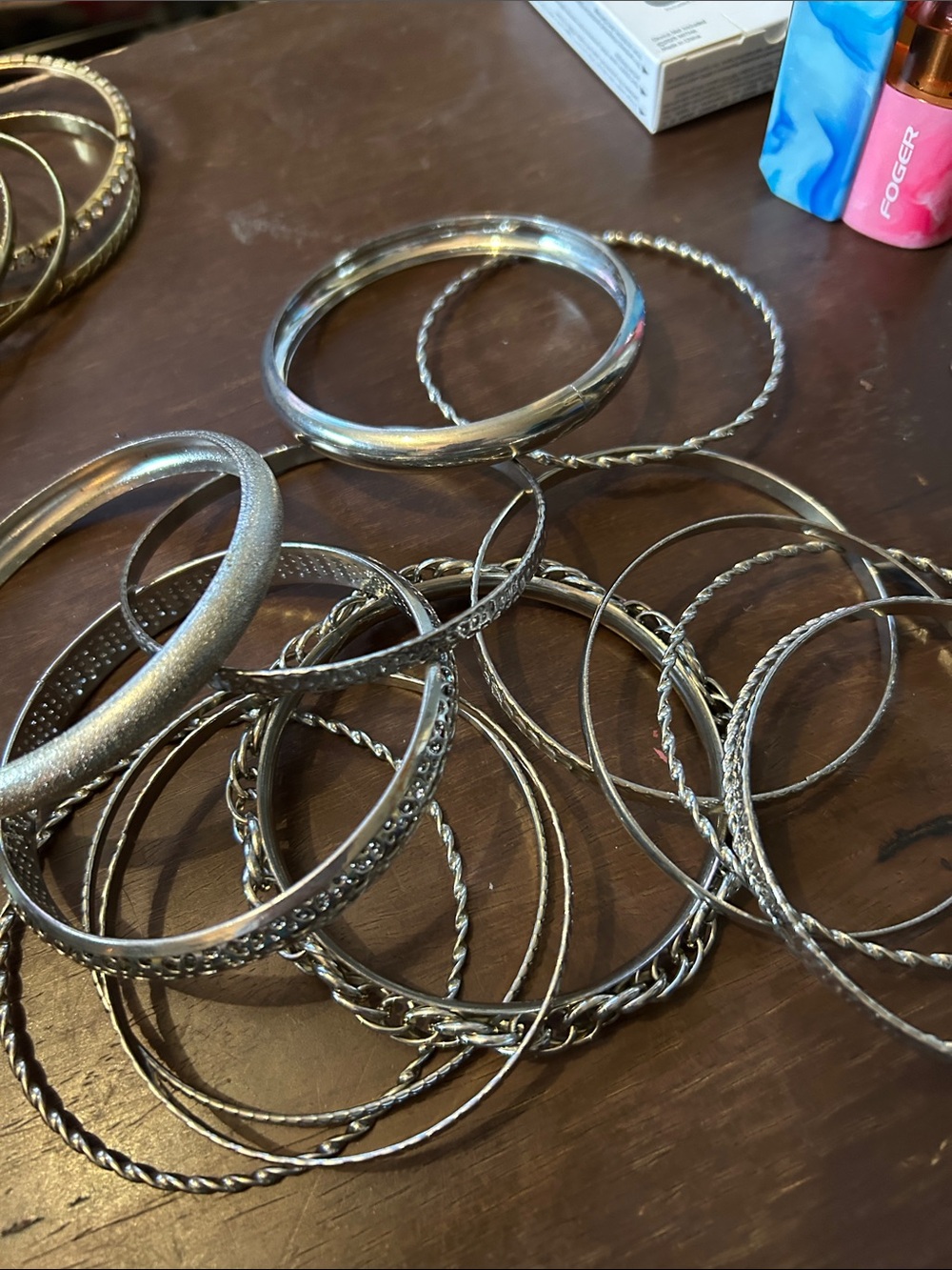 Lot of 13 Silver Tone Stackable Bangle Bracelet Set for Women